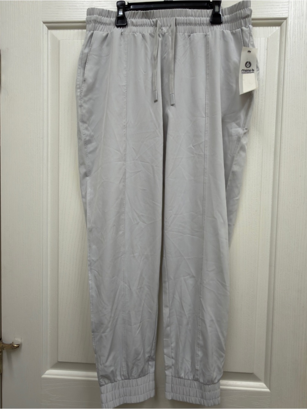 Mono B Pale Gray Women's Black Essential Drawstring Joggers size Large